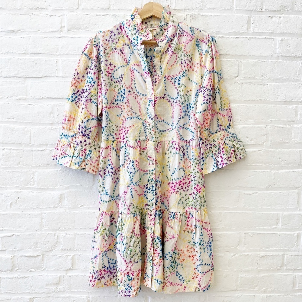Be Boho || Star Embroidered Rainbow Shirt Dress Medium‎